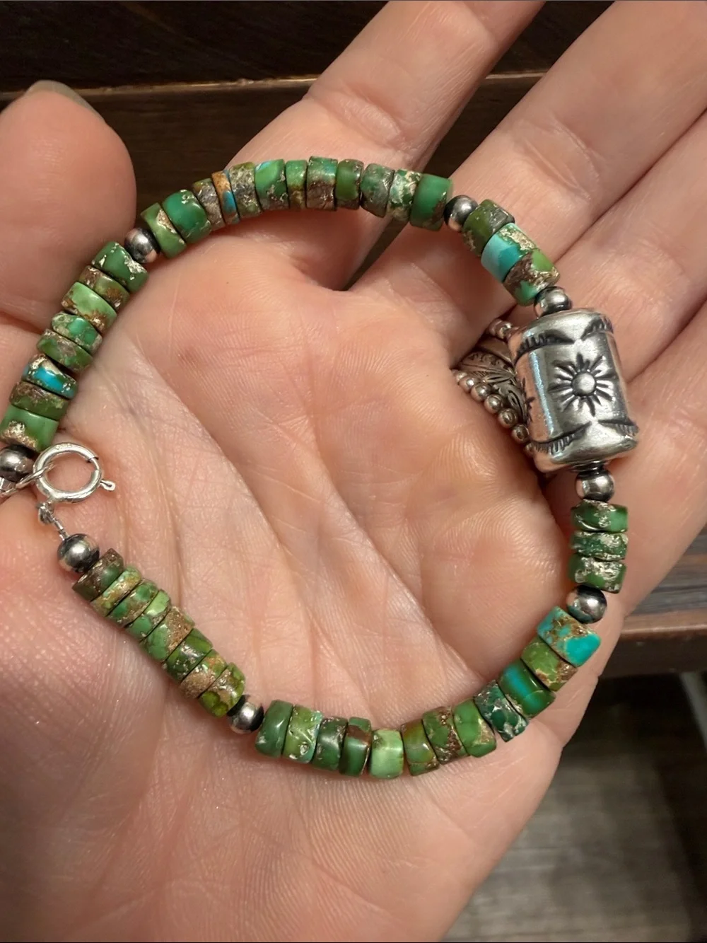 Native Sterling Silver Stamped Barrel Bracelet